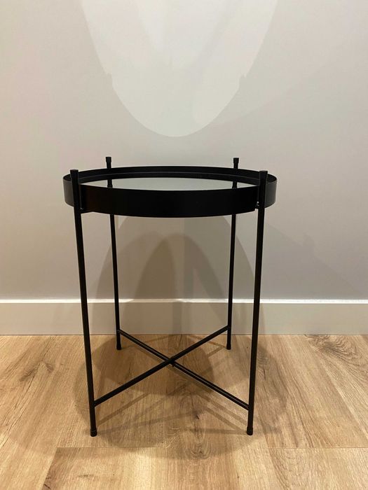 Stolik Kawowy okrągły LOFT Czarny MAT z lustrem