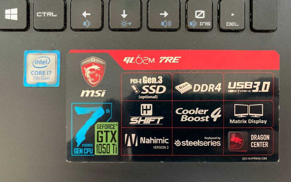 Laptop dla gier MSI GL62M 7RE i7 3.8GHz 1050TI 4GB 16GB 1TB HDD+SSD