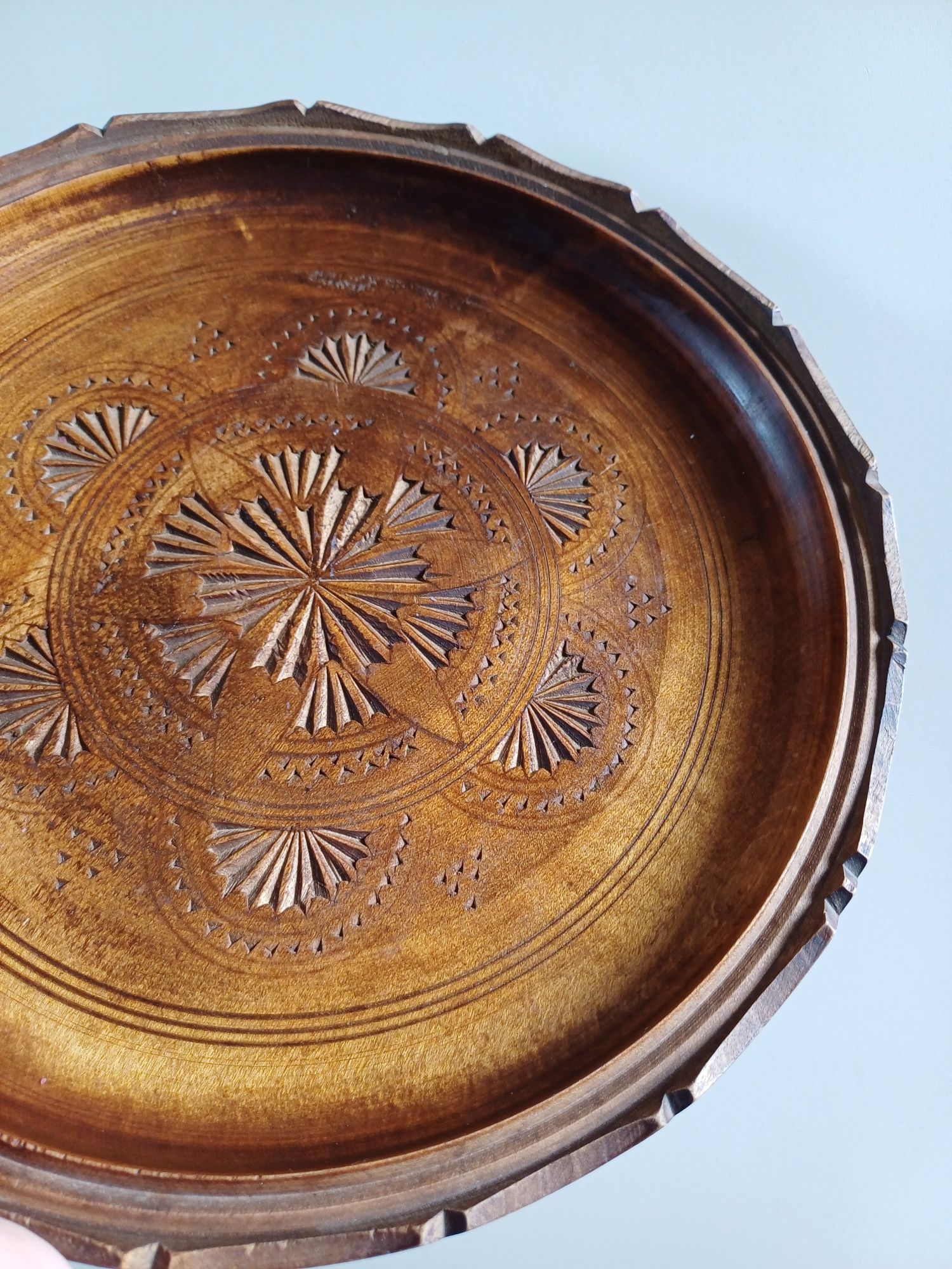 Mandala taca do serwowania drewniana rzeźbiona vintage