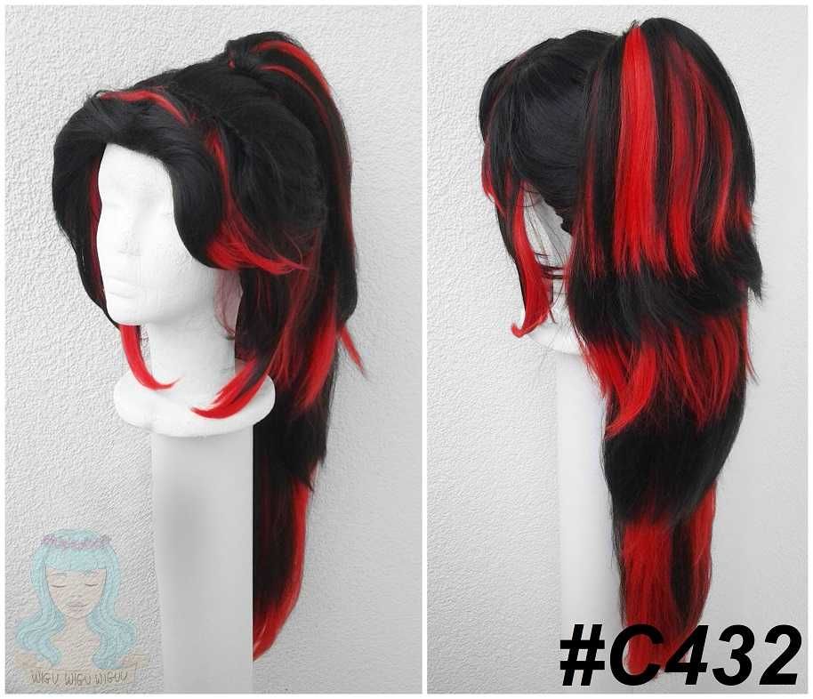 Kokushibou Demon Slayer Czarna peruka z kitką cosplay wig Kokushibo