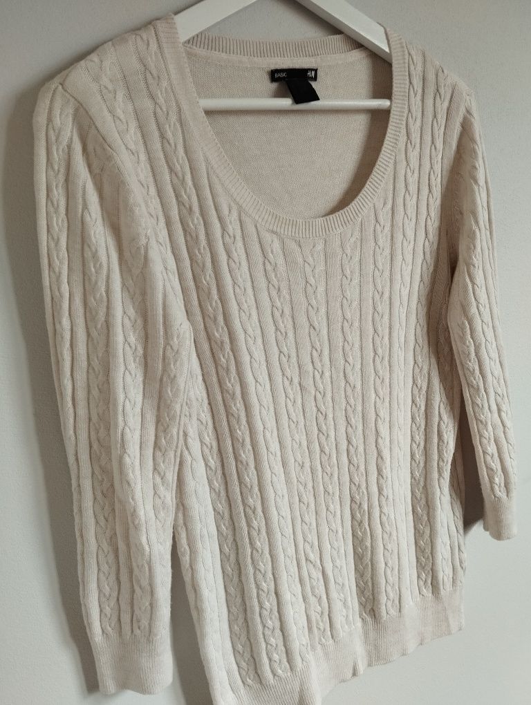 Bluzka dzianinowa, cienki sweter basic, warkocze r. S 36 H&M