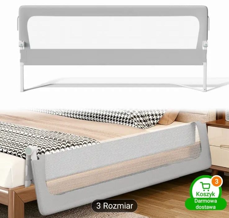 Barierka ochronna do łóżka dla dzieci uchylana  180 cm szara T22