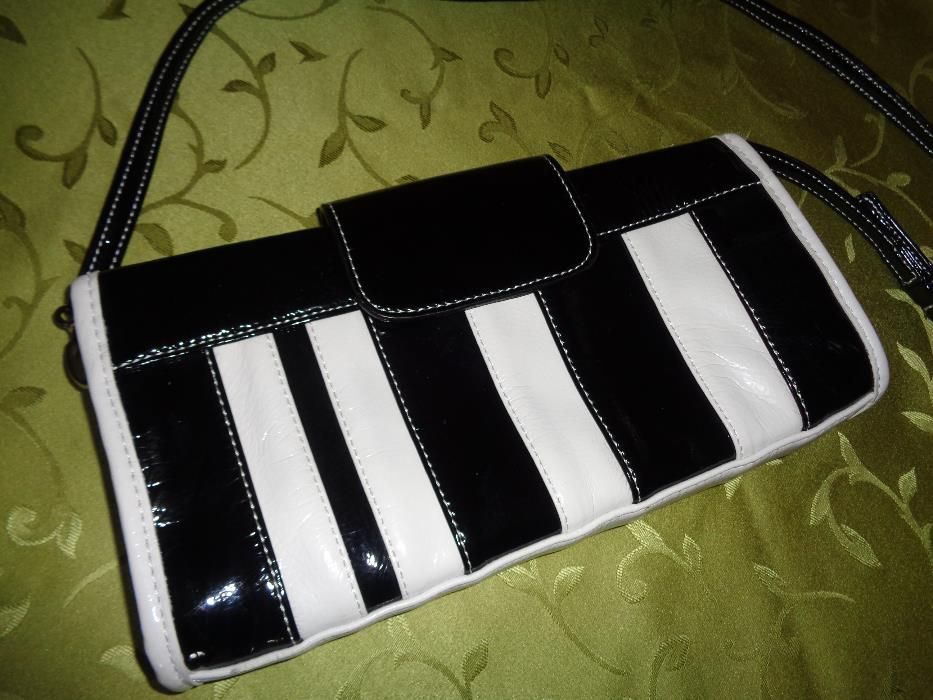 + ALDO elegancka torebka biało czarna klawisze fortepian kopertówka