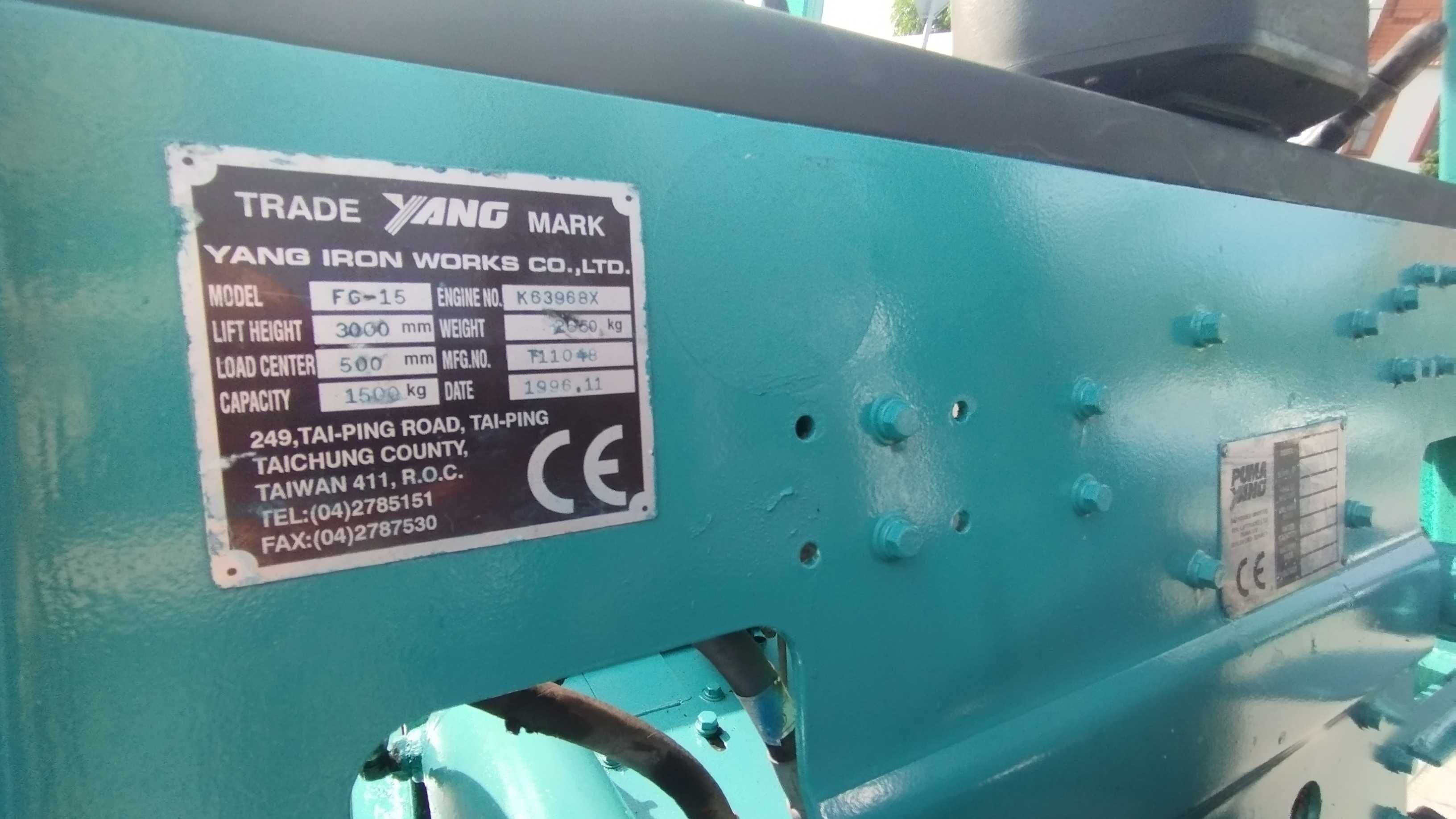 Wózek widłowy Puma Yang FG-15 Nissan LPG 1,5 tony