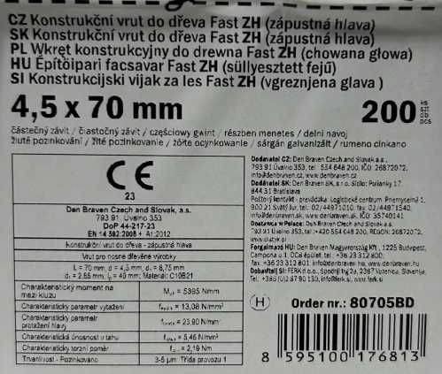 WKRĘTY ciesielski do drewna 4,5x70 TORX 200szt SAMOWIERCĄCE DO MONTAŻU