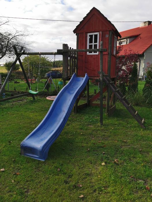 Solidny Drewniany Plac Zabaw dla Dzieci ze Zjeżdżalnią i Huśtaw