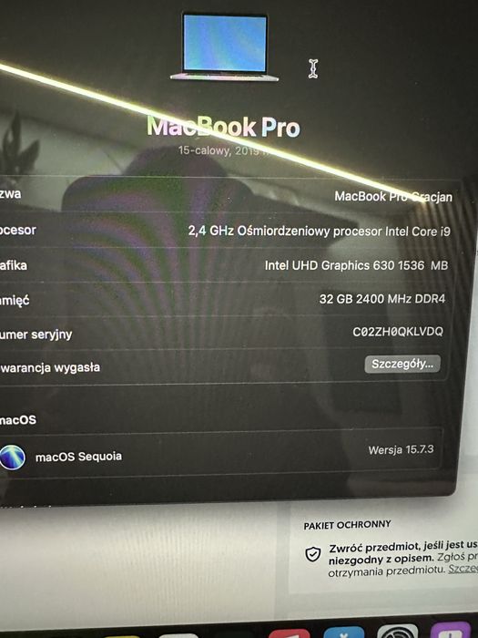 Appel Macbook Pro 15  2019 i9 2.4GHz 32GB 512 GB