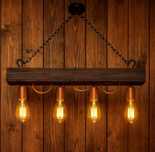 Rustykalna lampa z drewnianej belki z 4 punktami w kolorze miedzi
