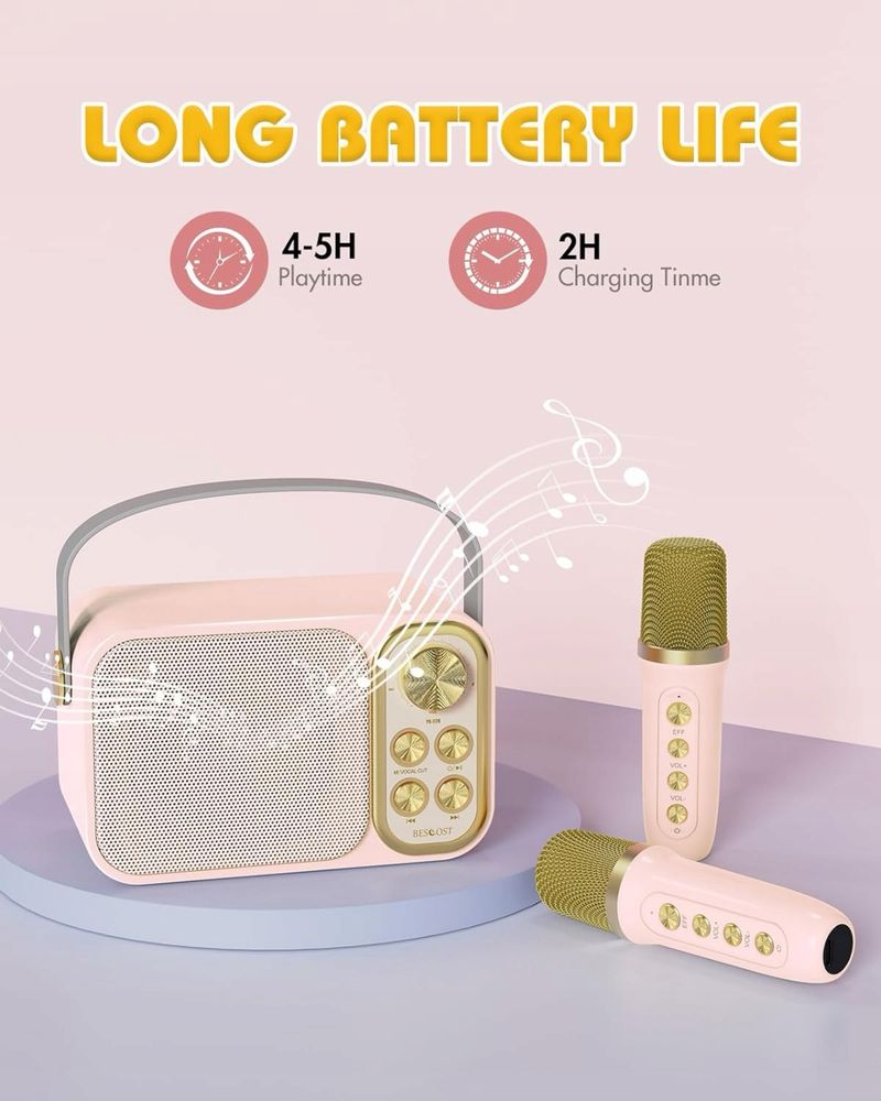 Głośnik przenośny karaoke Bescost 2 mikrofony bluetoothe