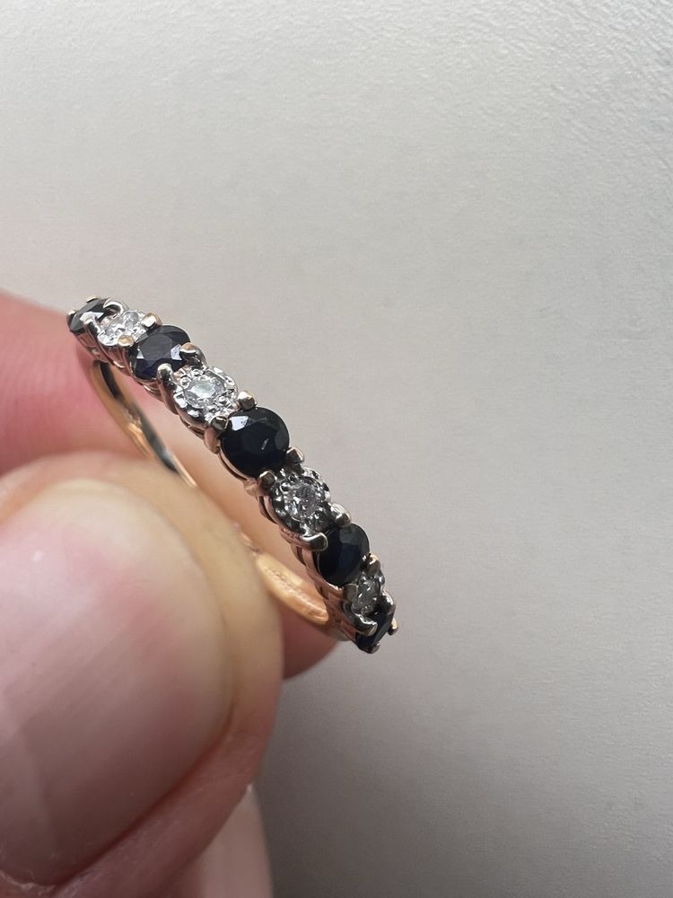 Золотое кольцо с брилиантами и сапфирами 585 проба 17,5 0,33ct