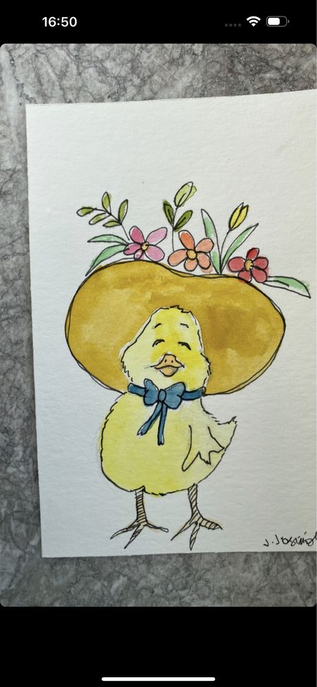 Kartka wielkanocna kurczak kapelusz kwiaty boho ilustracja easter