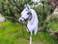 Hobby horse biały siwy konik na kiju OGŁOWIE
