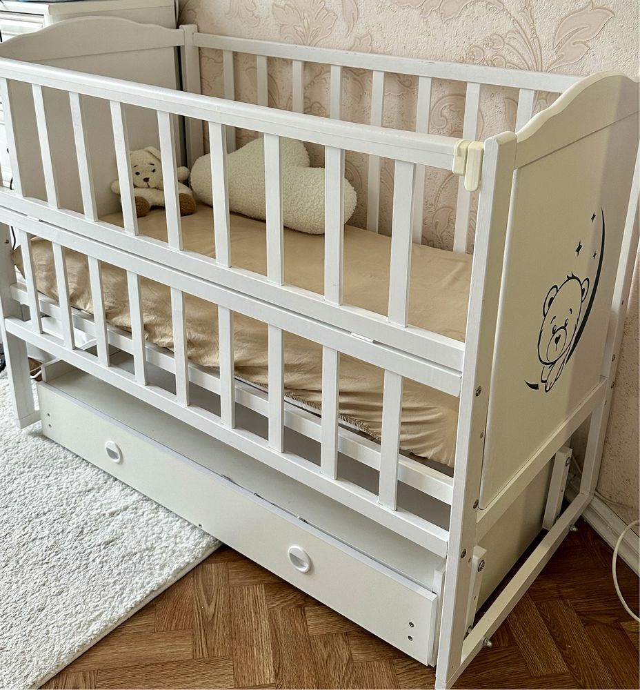 Ліжечко Babyroom Тедді біле з матрацом!!!