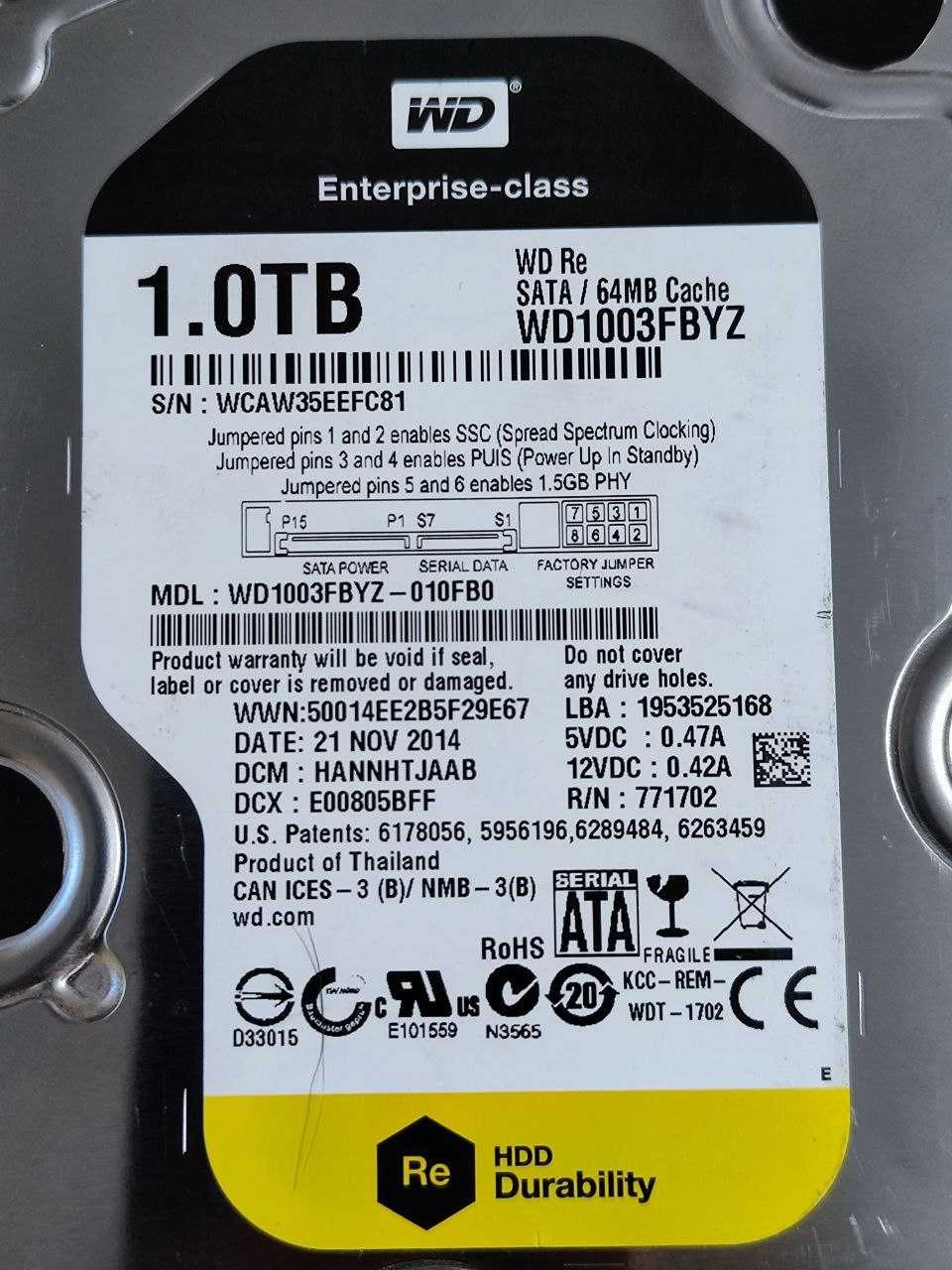 Жесткий диск Western Digital RE 1TB 7200rpm 64MB