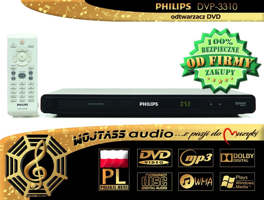 Odtwarzacz DVD CD PHILIPS DVP3310 PL Menu MP3 WAV