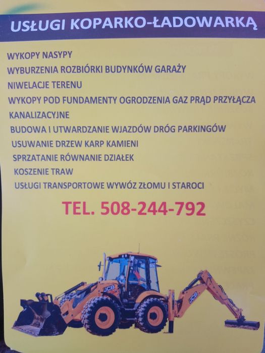 Usługi koparko-ładowarką wykopy prace ziemne rozbiórki