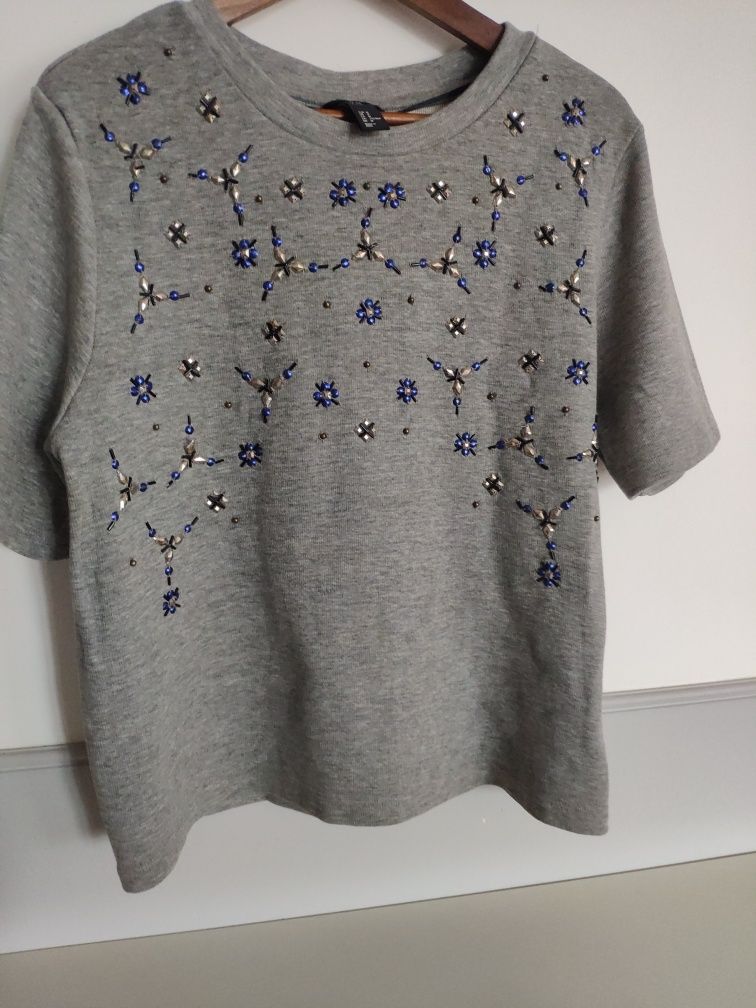 Dresowa bluzka z cekinowymi ozdobami H&M. Rozm.M/L. Bawełna &Wiskoza