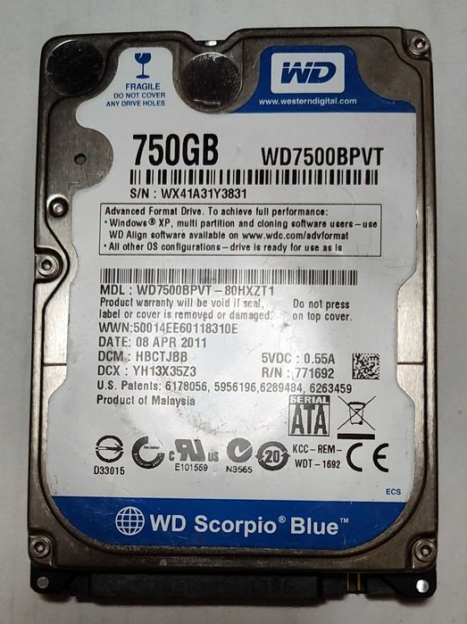 Диск 2.5 в ноутбук Western Digital Blue WD7500BPVT 5400rpm 8MB 750Гб