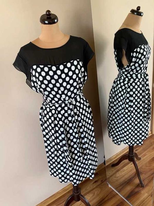 sukienka midi siatka groszki kropki  rozkloszowana xxxl 52 50 +size