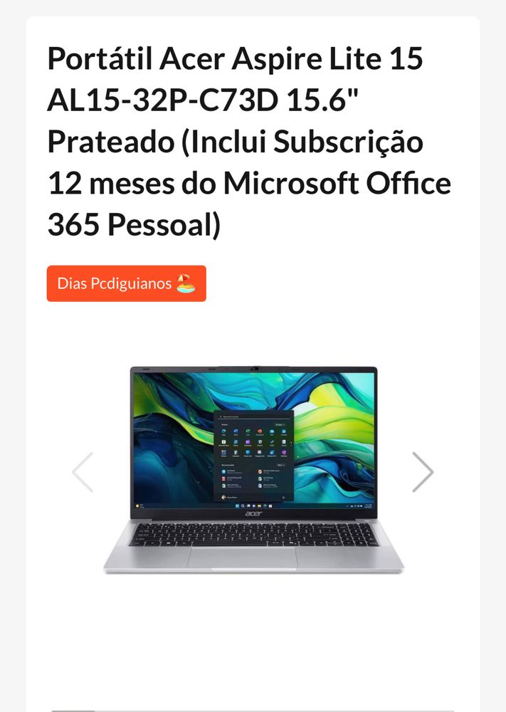 Computador/PC/Portátil Acer Aspire Lite 15