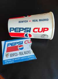 Benfica - Real Madrid... 2-0 (Pepsi CUP 1992); bilhete e copo