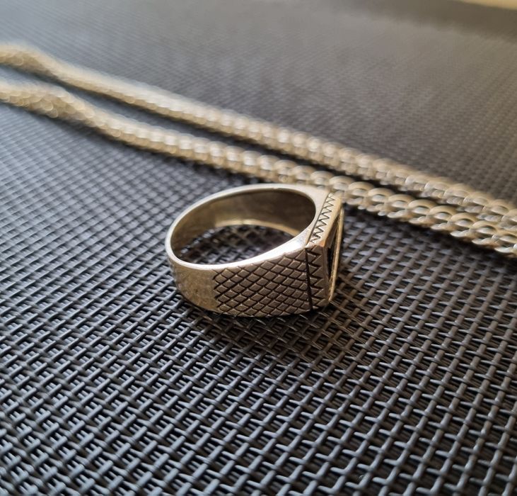 Срібний чоловічий ланцюжок хрестик печатка набір