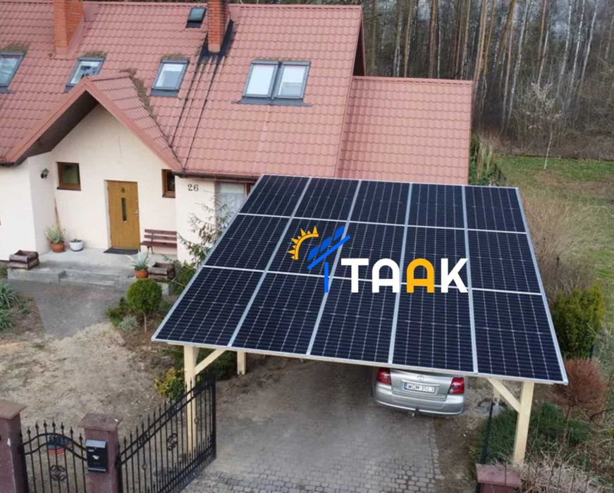 Drewniana Wiata Fotowoltaiczna 10 kW dla Samochodu i Ogrodu + MONTAŻ
