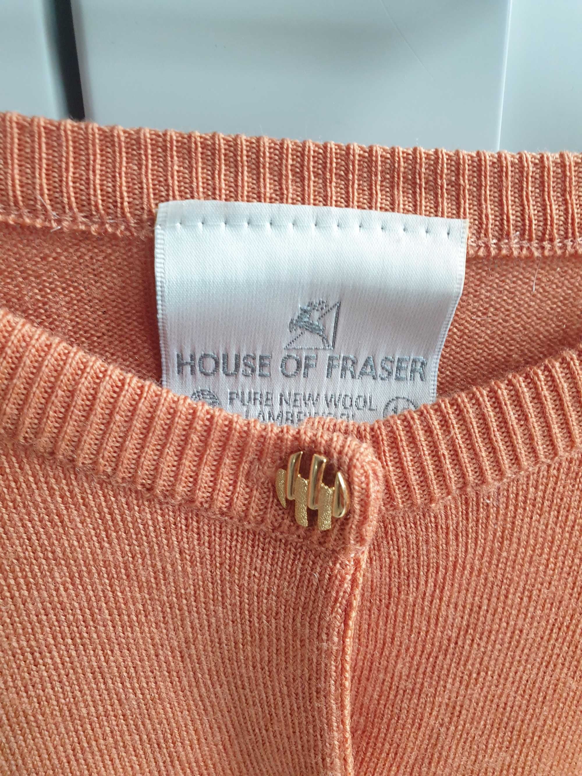 Rudy sweter sweterek zapinany House of Fraser 100% 40 42 wełniany