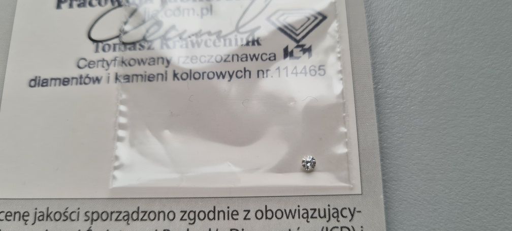Naturalny brylant 0.05ct. P1/H Certyfikat