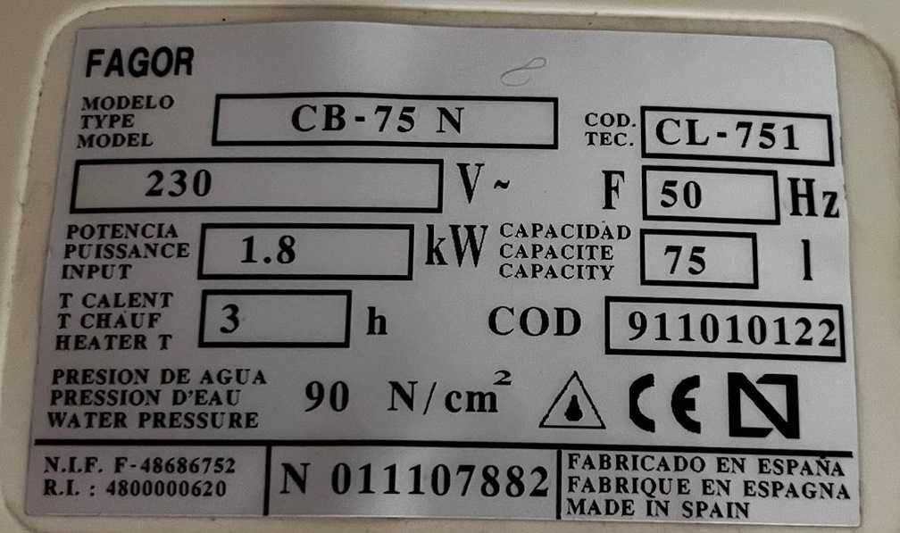 Vendo termoacumulador Fagor 75 L