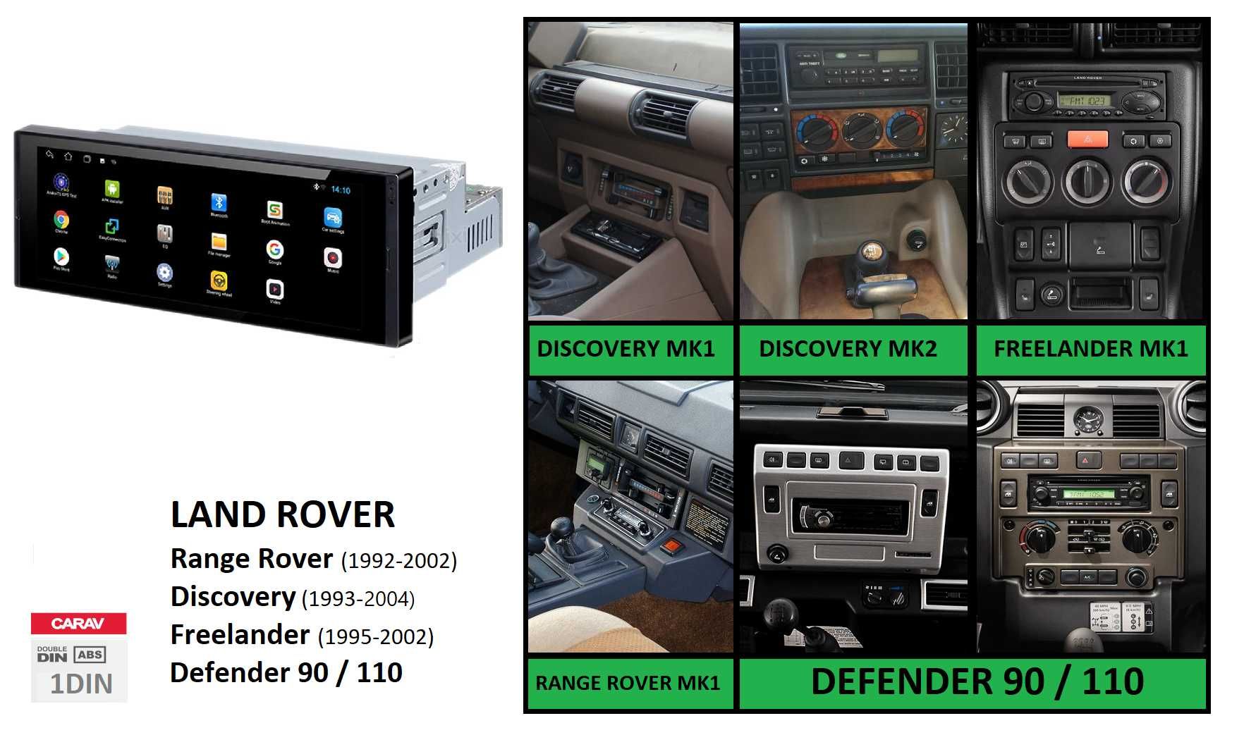 Rádio 1DIN • LAND ROVER • Defender / Freelander / Discovery • Android