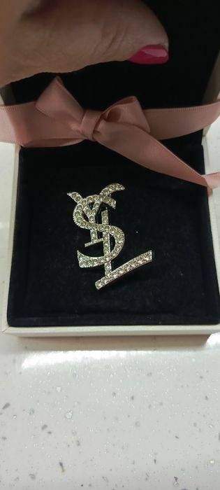 YSL srebrne cyrkonie broszka damska. Nowa