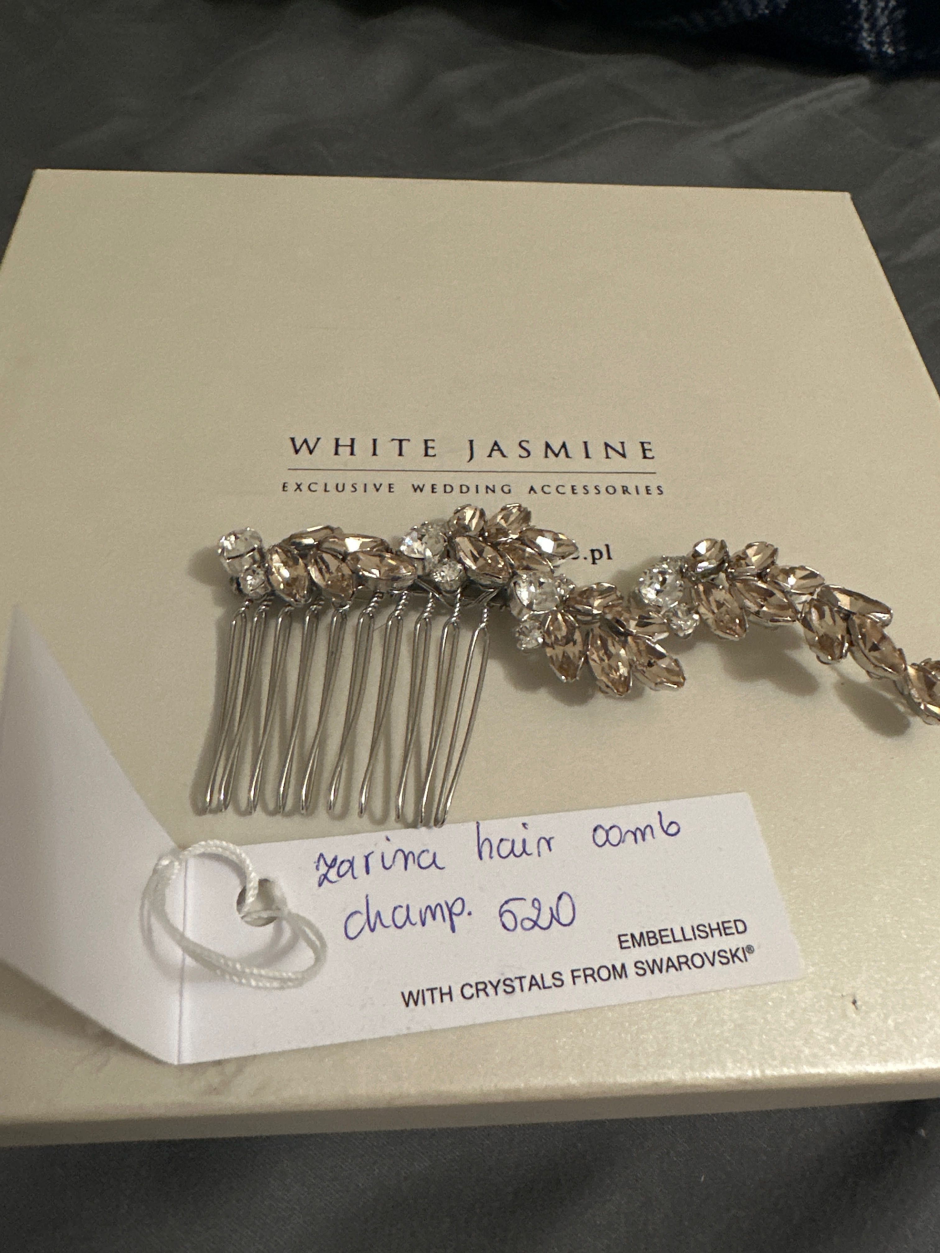 Biżuteria ślubna white jasmine swarovski ślub, grzebień do włosów