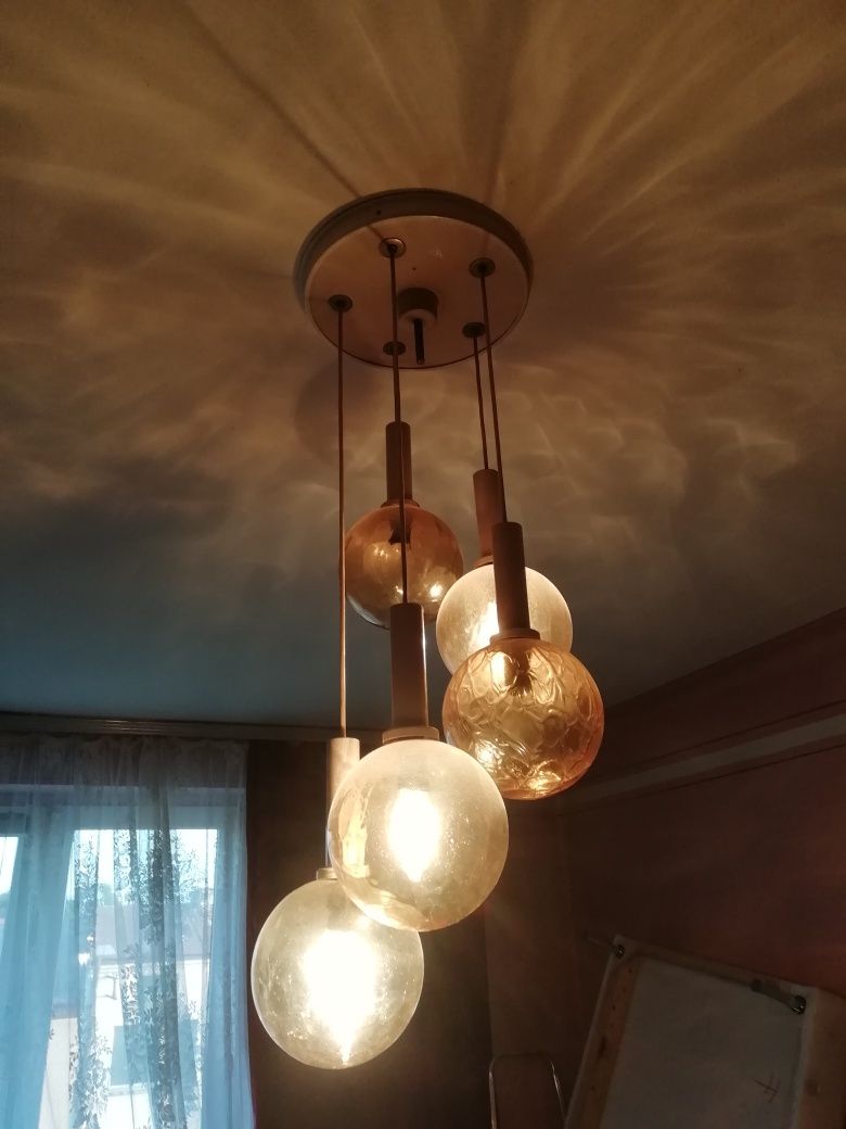 Zyrandol kaskadowy Lampa szklane klosze kule PRL design unikat loft