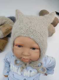 Beżowa czapka KITTY HAT dla dziecka 1 rok Alpaka+ jedwab