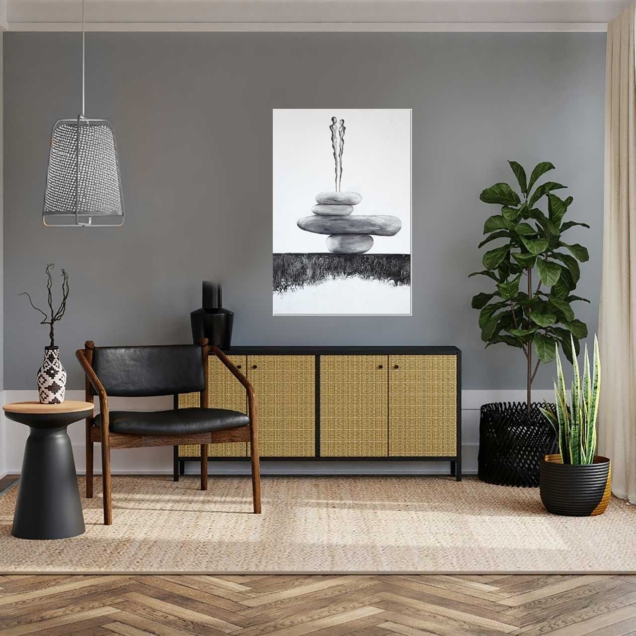 Balancing act I, obraz do salonu na płótnie abstrakcja japandi