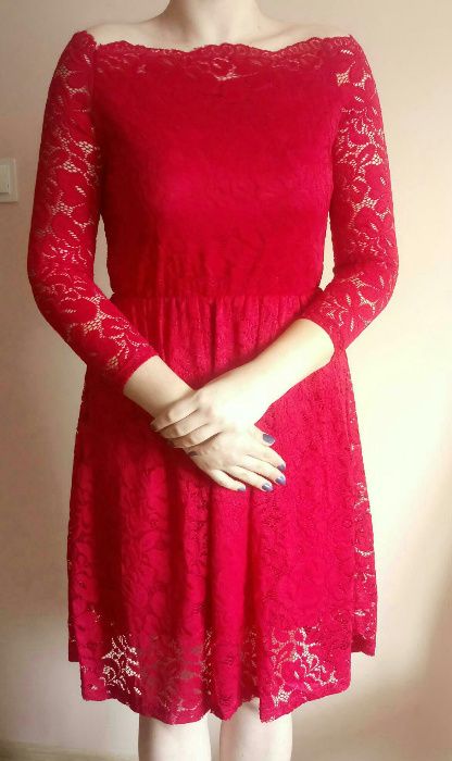 Burgundowa koronkowa sukienka r. L