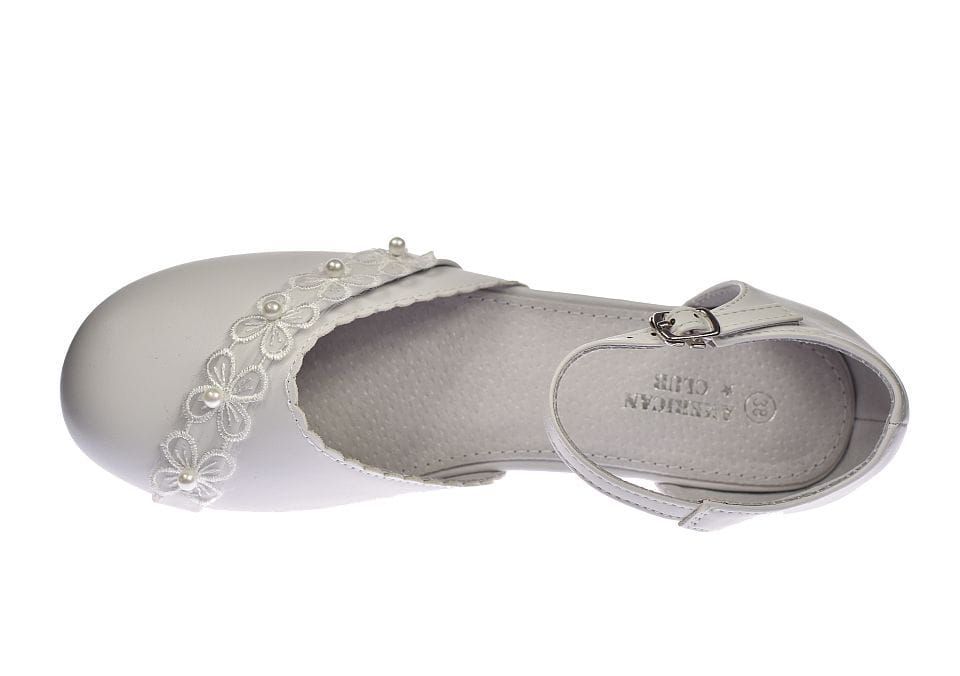 Buty komunijne białe balerinki obcas dziewczęce 42/24 roz. 37