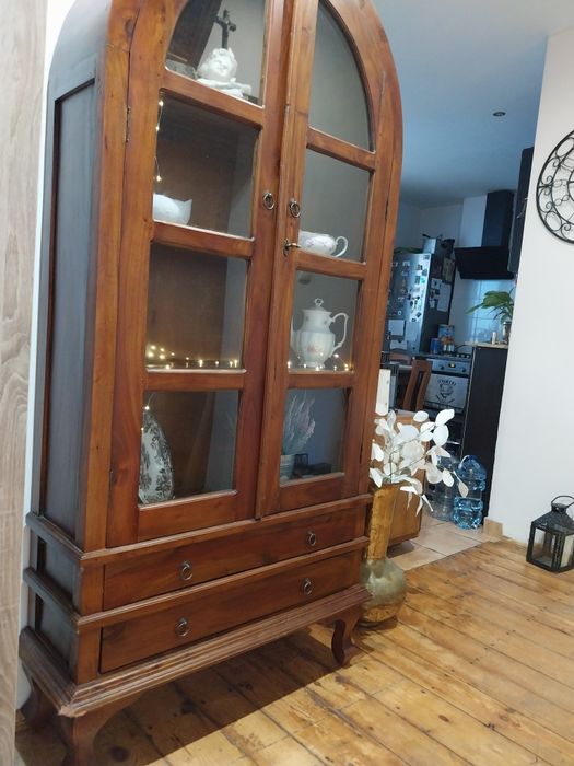 Retro witryna drewniana z drzewa egzotycznego serwantka barek gablota