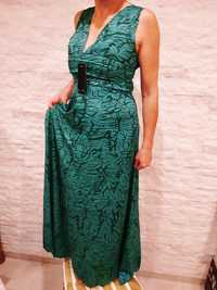 Sukienka długa zielona w drobne wzory