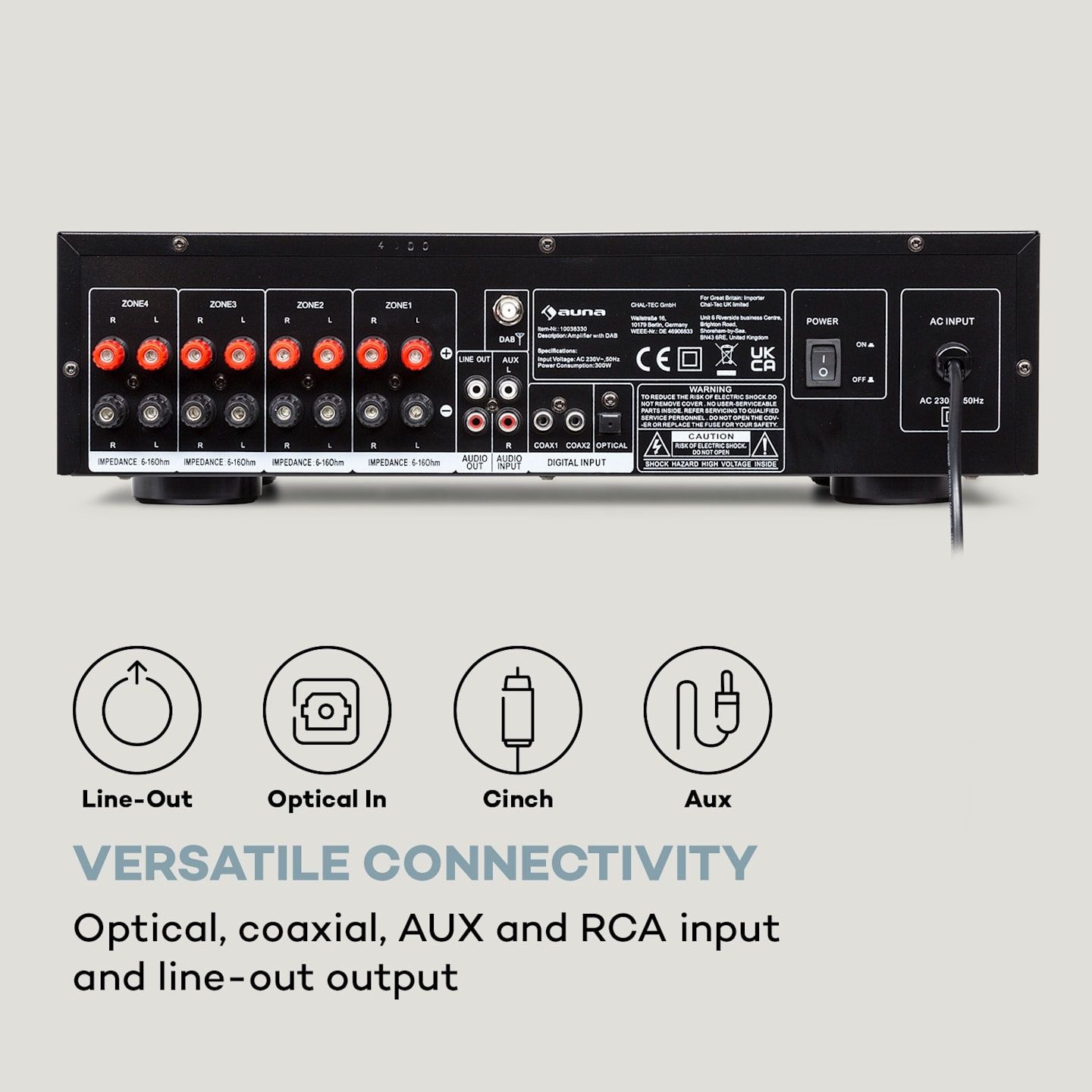 AMP-4000 DAB, wzmacniacz stereo, HiFi, DAB+, USB, wyświetlacz LED, pil