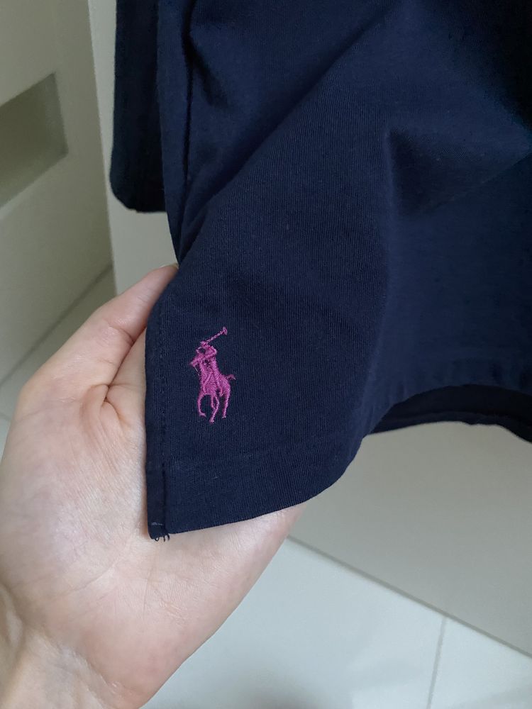 Granatowy tshirt z długimi rękawami Ralph Lauren XS - jak nowy