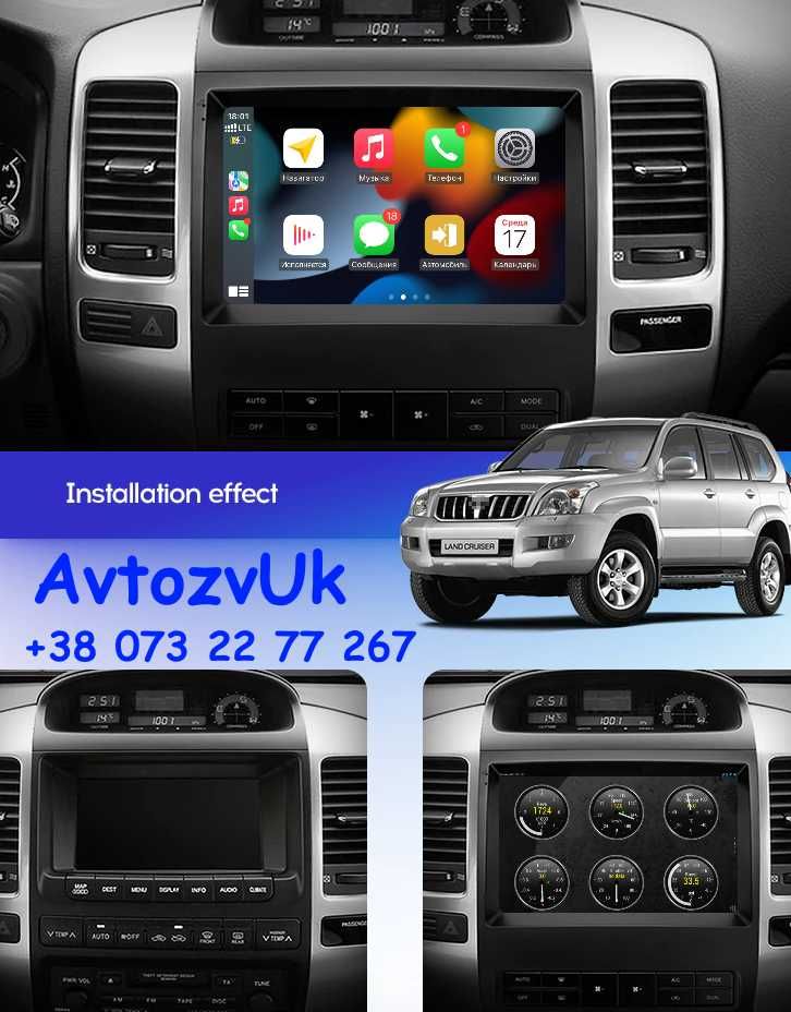 Магнитола PRADO 120 Toyota Lexus GX470 Прадо 2 din CarPlay Android 14