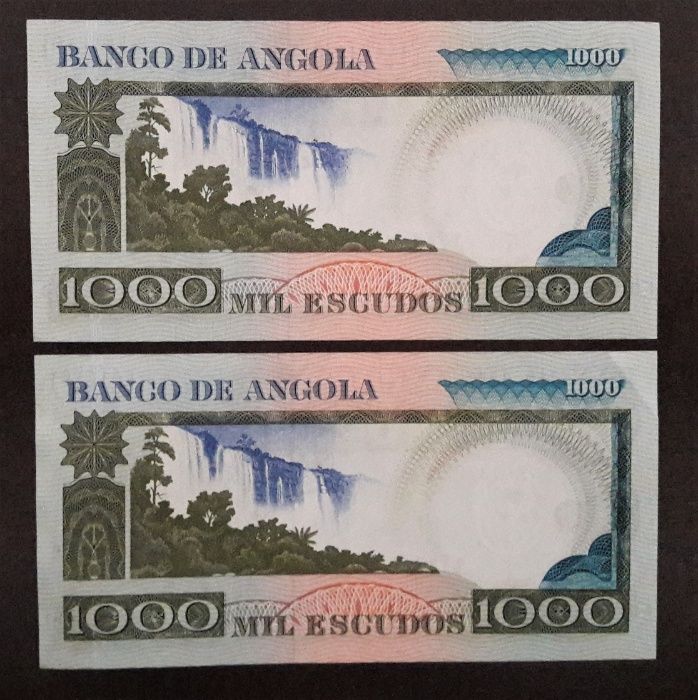 2 Notas novas de 1000 Escudos, Angola, 10/10/1973