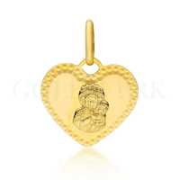 Złoty Medalik 585 z Matką Boską Częstochowską Złote Serce