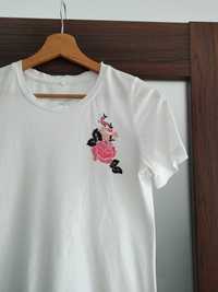 LMTD Bluzka Koszulka Krótki rękaw T-shirt Biała 36 S Kwiat Wzór Kwiaty