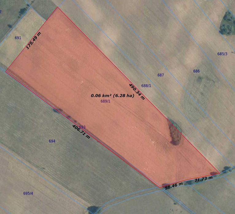 Działka rolna o powierzchni 6,20 ha. Obręb Nowe Worowo 689/1