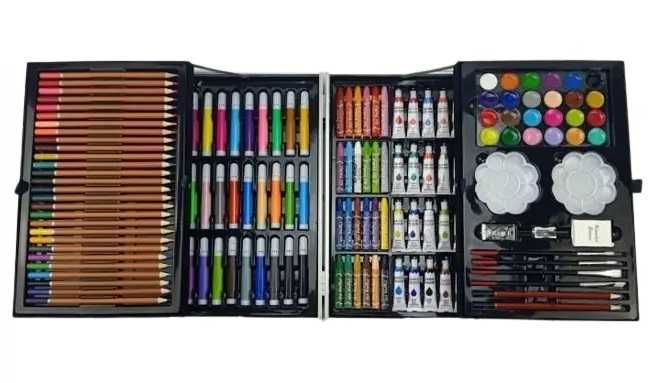 НАБОР 145 Предметов для рисования детский кейс краски, карандаши, воск