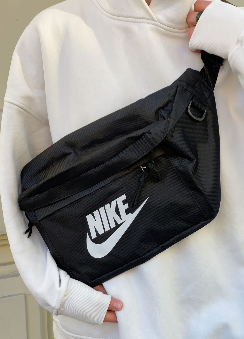 Бананка велика Nike Tech Hip Pack поясна сумка найк чорна біле лого