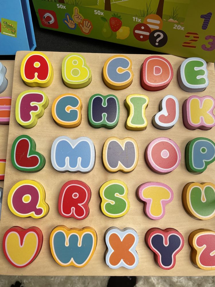Drewniane zabawki nauka liter i cyfr